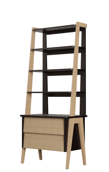 Этажерка широкая Сканди  с тумбой 2 ящика 75х45х178,4 см (венге)